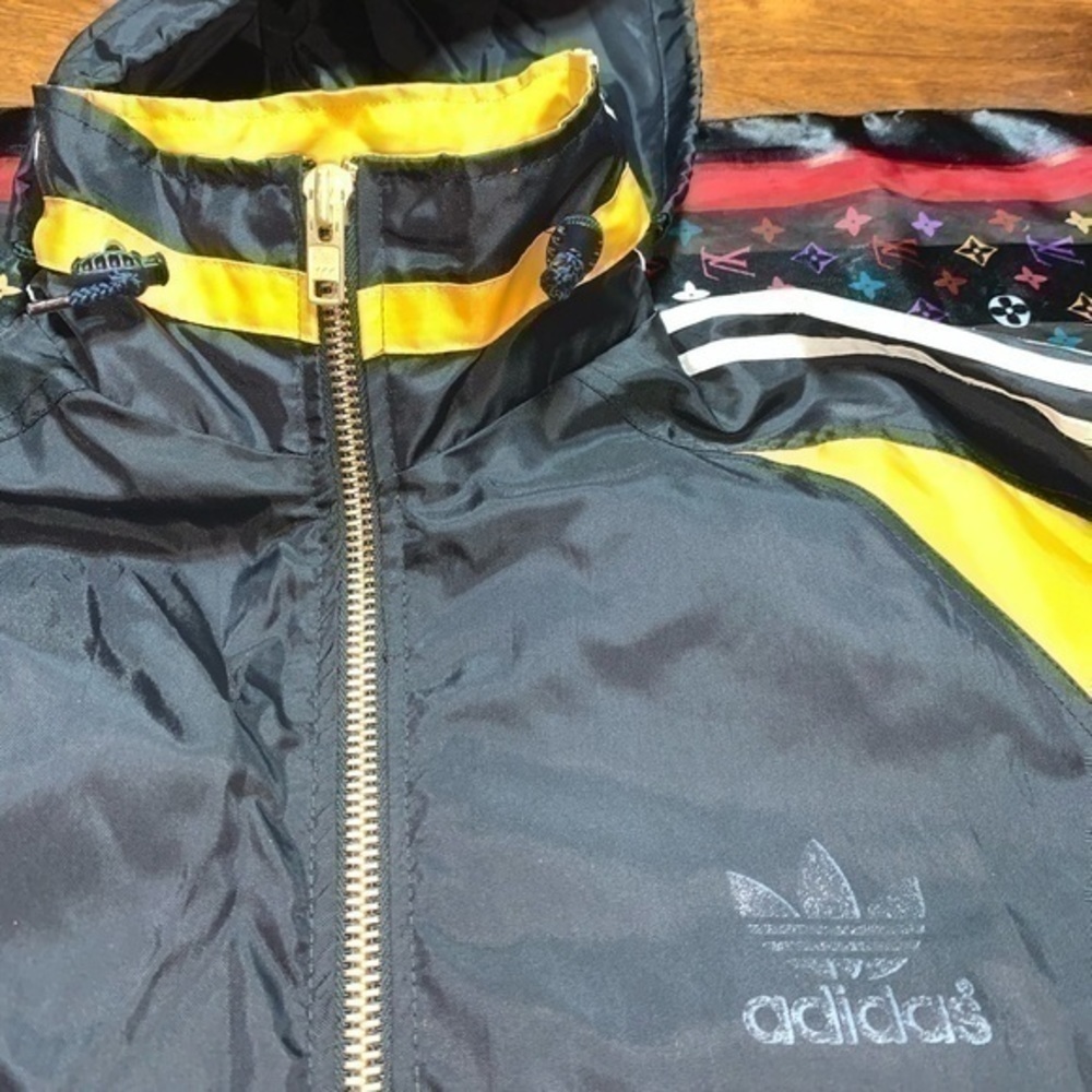 Imported Vintage 80s Adidas Windbreaker Jacket Double Graphic Logo 3 Stripes - Picture 3 of 6